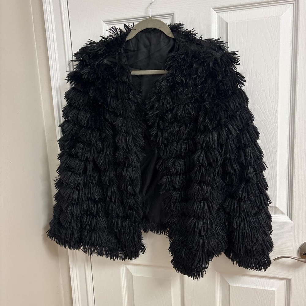 Black Faux Fur Teddy Jacket for Women - Plush Fringe Style